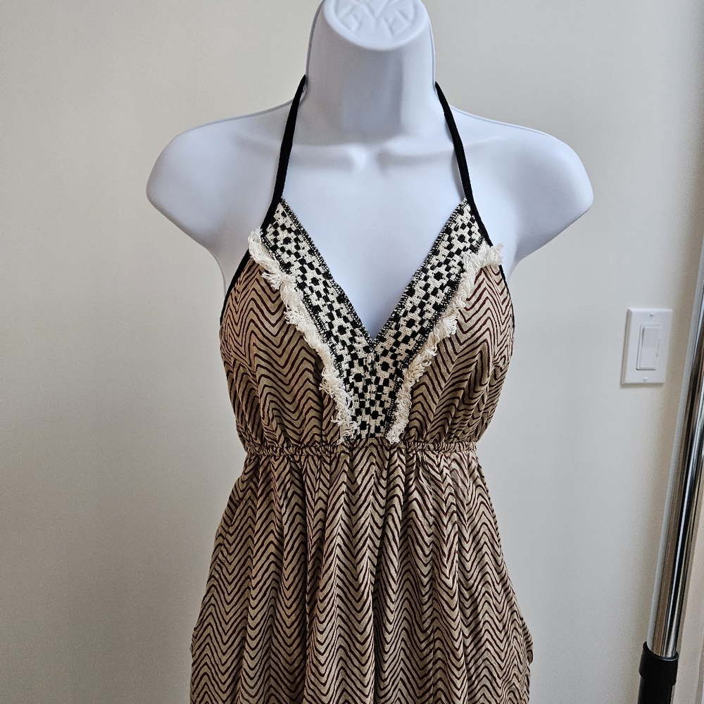 EUC ZhenNymph Foxglove Red Chevron Halter Maxi Dress, Sz S